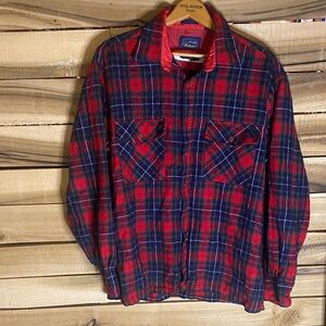Vintage Backpacker Plaid Flannel Shirt Red and Blue size 16-16 1/2 Large